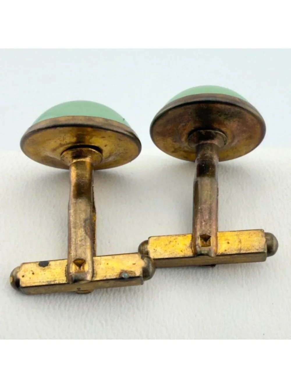 Vintage Round Cabochon Cufflinks Set of 2 Green Pink Mid Century